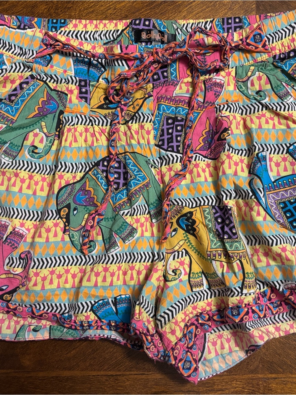 BollyDoll Yellow Multicolor Elephant Print High Waist Women’s Shorts, large